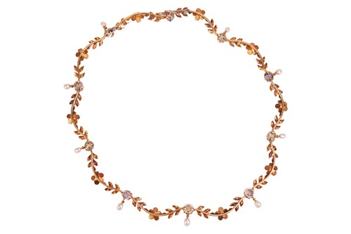 Lot 49 - An Art Nouveau floral fringe necklace set with...