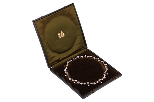 Lot An Art Nouveau floral fringe necklace set with...