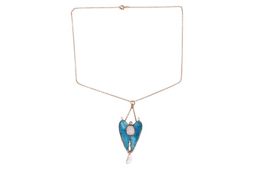 Lot 198 - Child & Child - A gem-set enamel wing pendant...