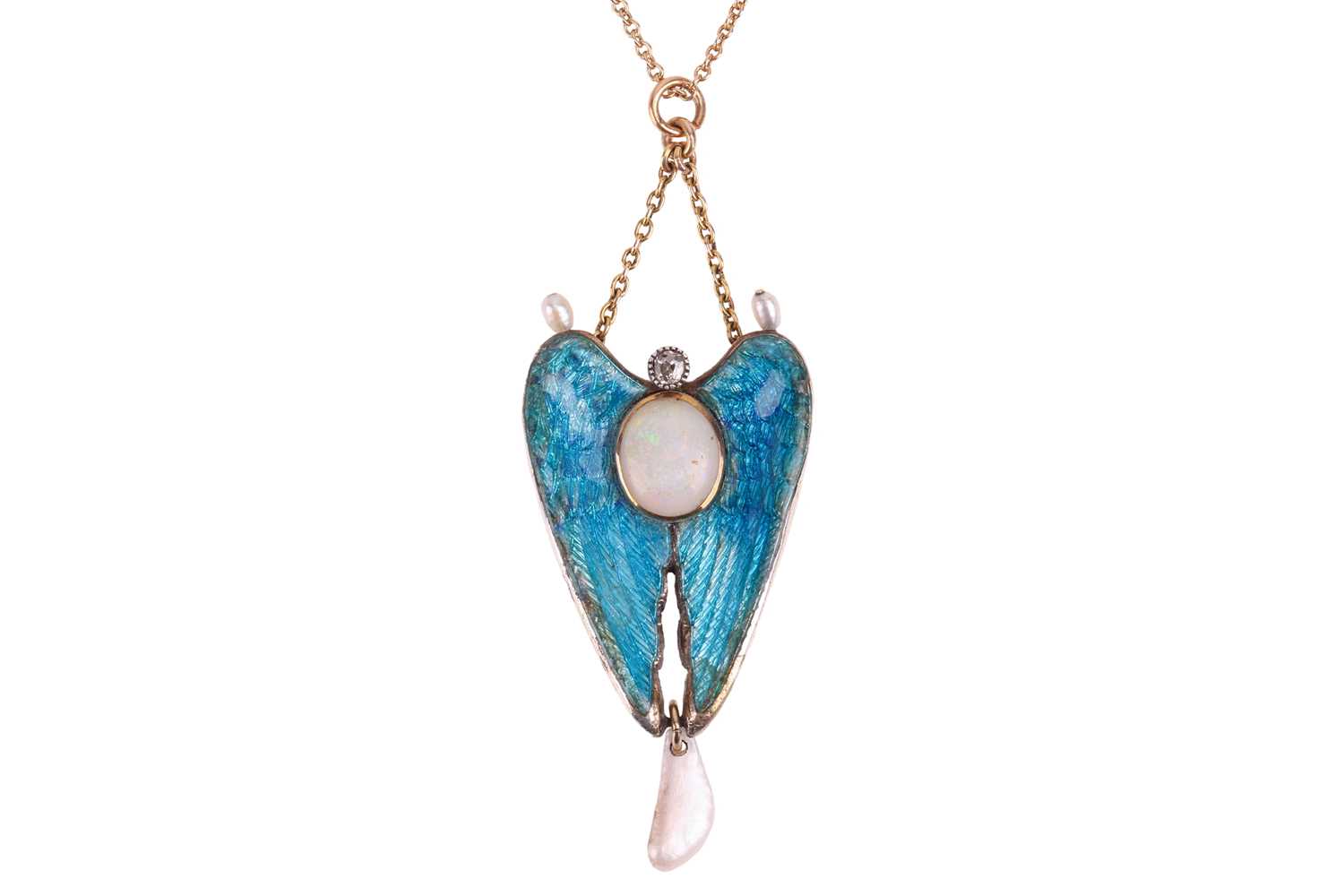 Lot 198 - Child & Child - A gem-set enamel wing pendant...