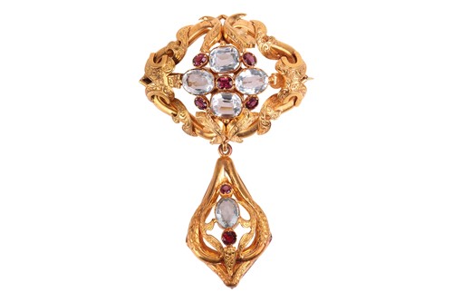 Lot A Victorian aquamarine and garnet brooch, in...