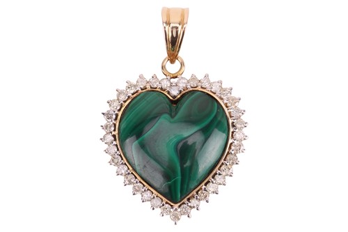 Lot 135 - A malachite and diamond heart-shaped pendant,...