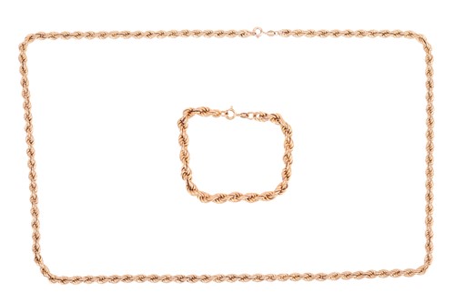 Lot 113 - A 9ct gold twisted rope necklace and bracelet...