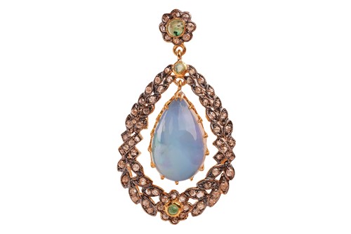 Lot An opal and diamond pendant, centred with a...