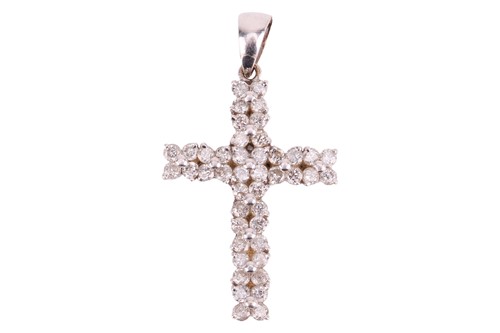 Lot 80 - A diamond two-row crucifix pendant, featuring...