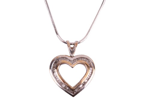 Lot 137 - A 9ct gold diamond open heart-shaped pendant...