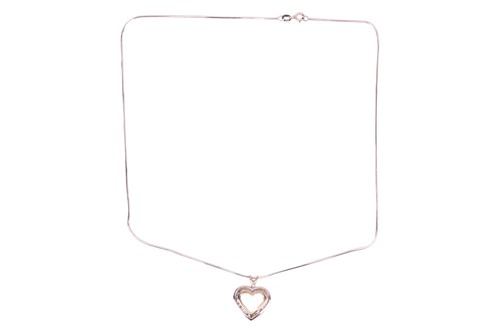 Lot 137 - A 9ct gold diamond open heart-shaped pendant...