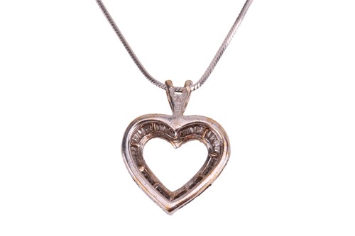 Lot 137 - A 9ct gold diamond open heart-shaped pendant...
