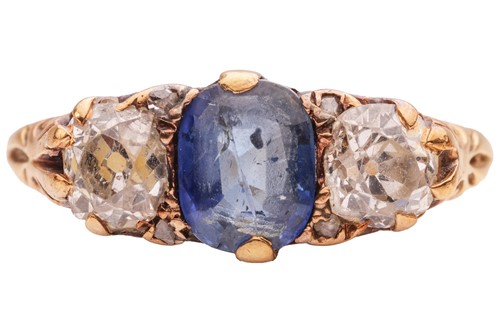 Lot A sapphire and diamond half-hoop ring, centred...