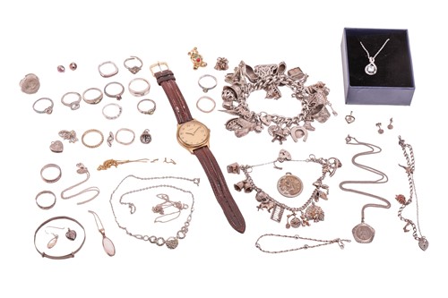 Lot 30 - A group lot of silver and costume jewellery;...