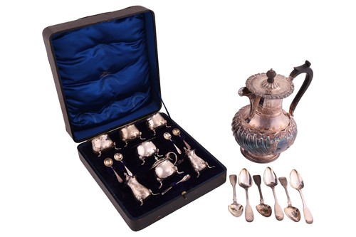 Lot 434 - A Victorian silver hot water jug, circular,...