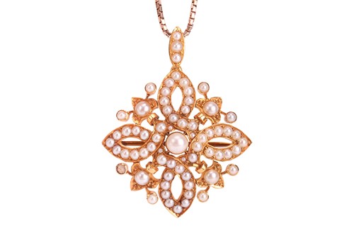 Lot 241 - An Edwardian split pearl brooch pendant on...