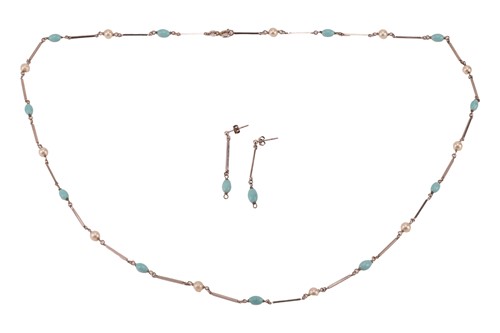Lot 221 - A 9ct bar-link necklace, set with cultured...
