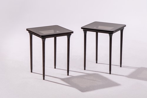 Lot A pair of small square lamp tables, smoked...