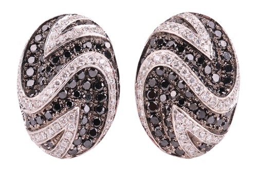 Lot 151 - A pair of diamond and black diamond-set...