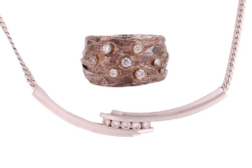 Lot 222 - A diamond-set necklace and a dress ring; the...