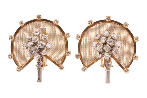 Lot 219 - A pair of diamond-set clip-on earrings, of fan...