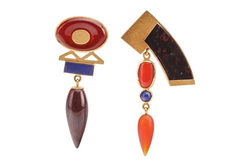 Lot 234 - A pair of gem-set abstract earrings, of...