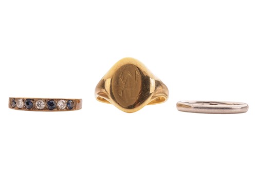 Lot 29 - Three rings; to include an 18ct yellow gold...