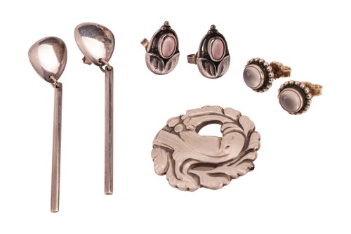 Lot 341 - Georg Jensen - a brooch and three pairs of...