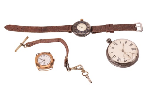 Lot 93 - A 9ct gold cased, cushion-shaped manual wind,...