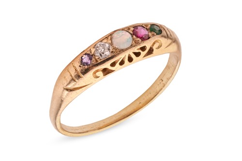 Lot 286 - An acrostic ‘Adore’ ring, spelled out with...