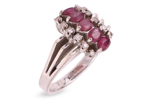 Lot 31 - A ruby and diamond dress ring, ring head...