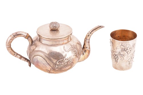 Lot 476 - A Chinese export white metal teapot, of...