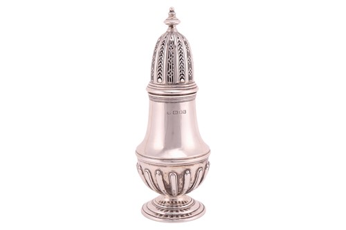 Lot 451 - A large silver sugar caster, the pierced cover...