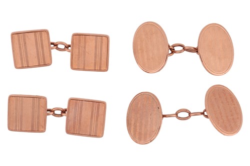 Lot 141 - Two pairs of 9ct gold cufflinks; The first a...