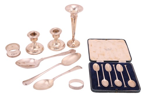 Lot 471 - A pair of silver dwarf candlesticks, a silver...