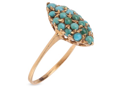 Lot 298 - A turquoise cluster ring, the navette-shaped...