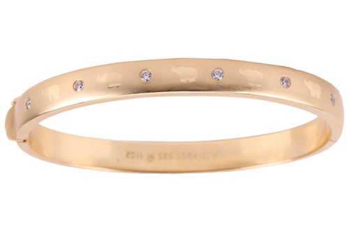 Lot 155 - A hinged bangle set with CZs, of court-shaped...
