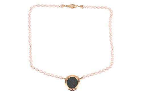 Lot 308 - A cultured pearl necklace with pendant,...