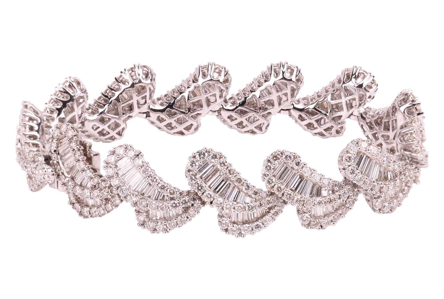 Lot A diamond-set bracelet of stylised petal...
