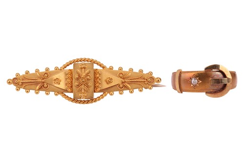 Lot A Victorian ring and bar brooch; the ring is...