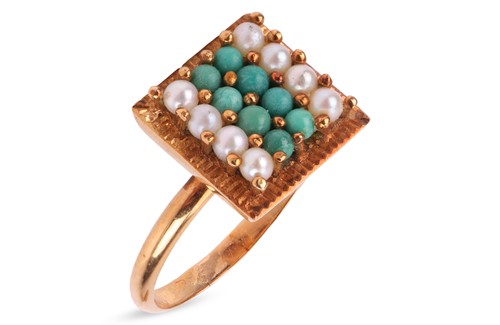 Lot A dress ring set with seed pearl and turquoise...