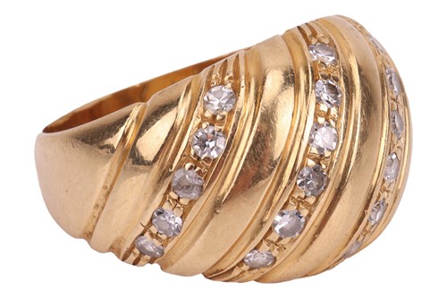 Lot Grima - a diamond-set bombe ring, of ribbed...