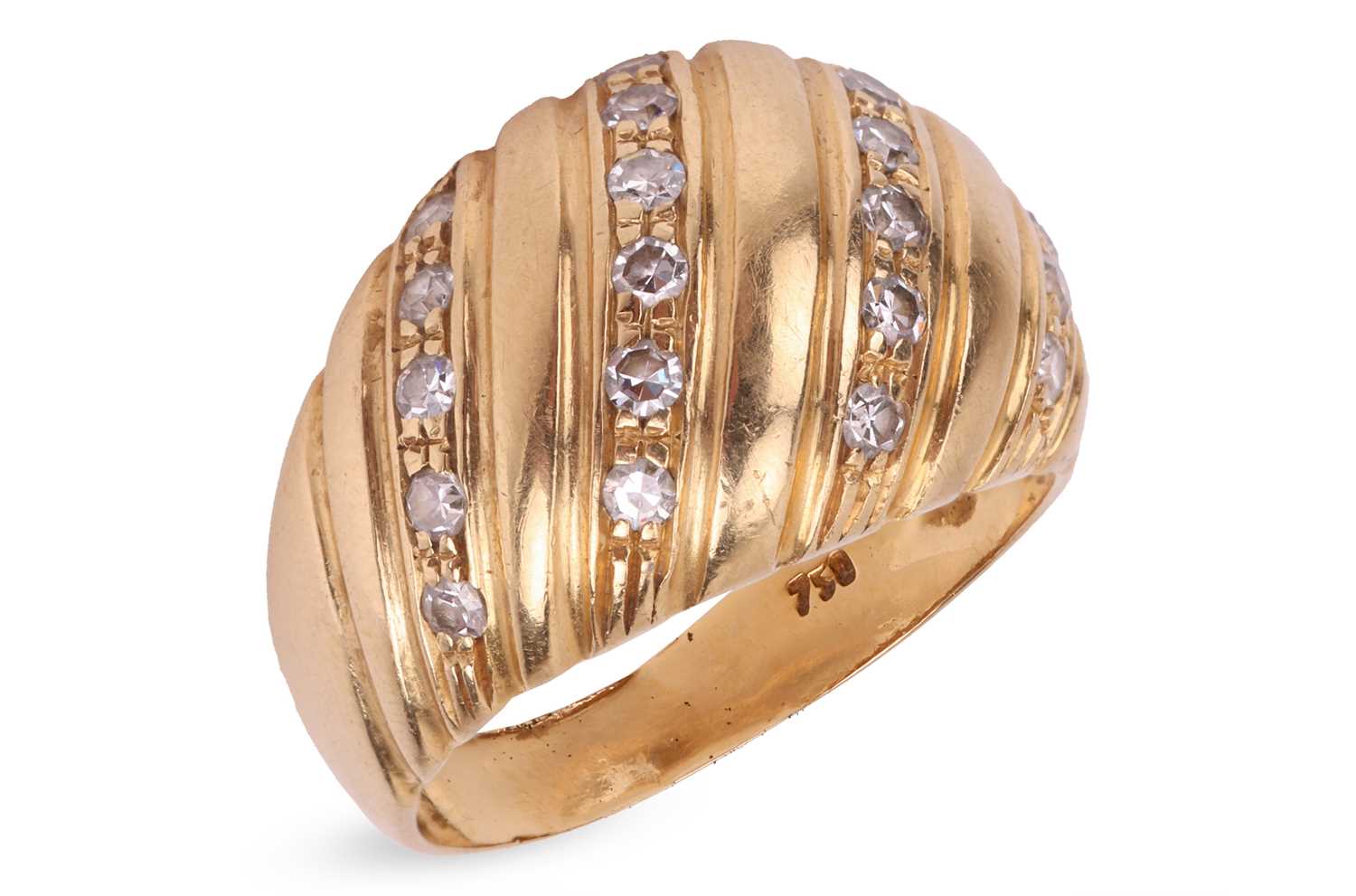 Lot Grima - a diamond-set bombe ring, of ribbed...