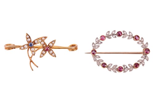 Lot Two Edwardian gem-set brooches; the first of...