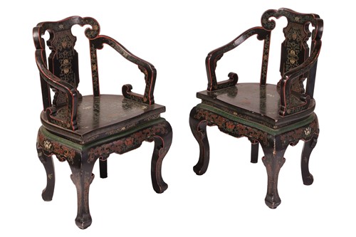 Lot A pair of Chinese Coromandel-style lacquered...
