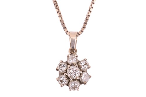 Lot A diamond cluster pendant on chain, weighing...
