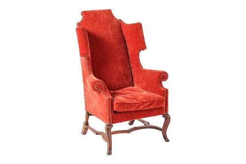 Lot A Queen Anne style scroll back wing fireside...