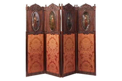 Lot A Victorian four-panel carved walnut boudoir/...