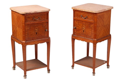 Lot A pair of figured satinwood and marquetry,...