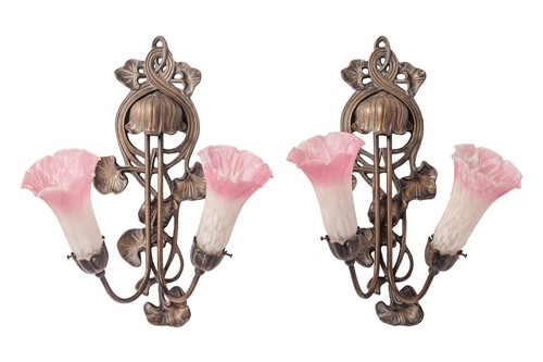 Lot A pair of art nouveau style wall two-branch...