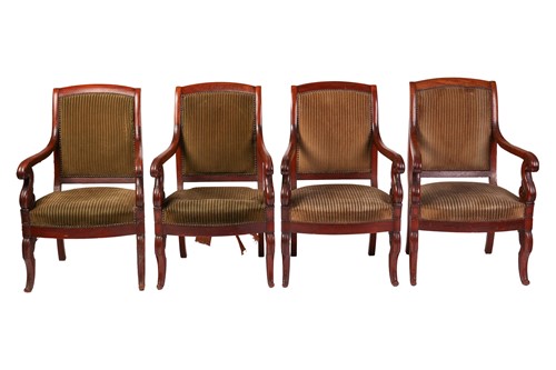 Lot A set of four Louis Philippe mahogany open arm...