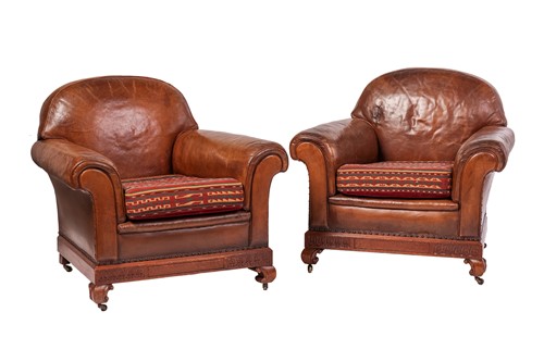 Lot A pair of 1920s tan close nailed hide country...