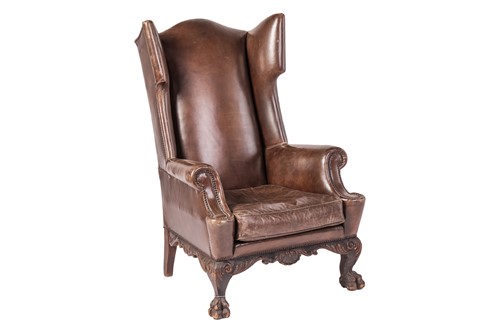 Lot A George I style high wingbacked fireside...