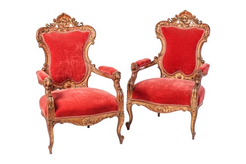 Lot A pair of Italian Rococo revival carved wood...